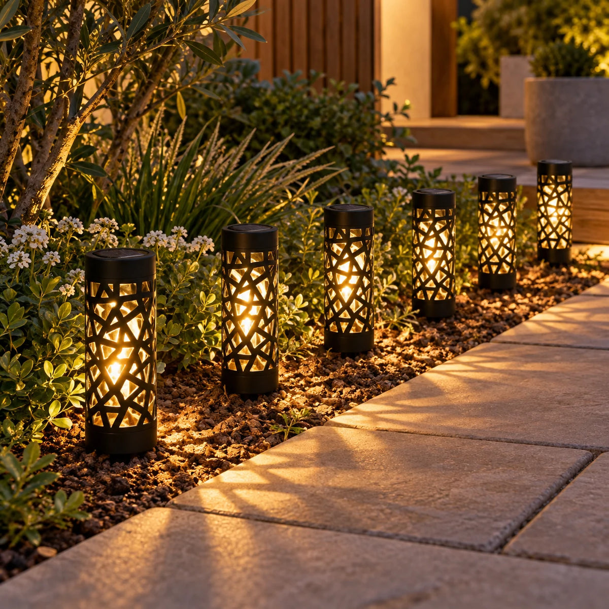 Patterned Solar Pathway Lights — Set of 6