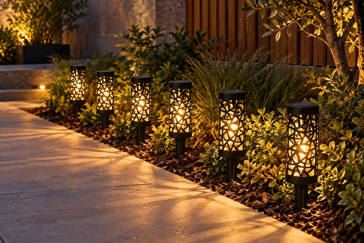 Patterned Solar Pathway Lights — Set of 6